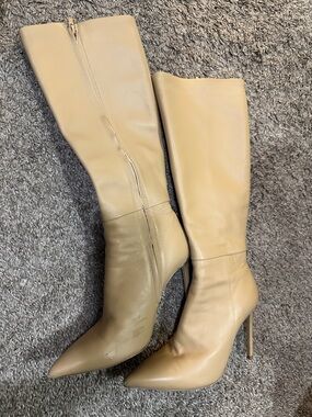 Tony Bianco Beige Knee-High Pointed Stiletto Boots